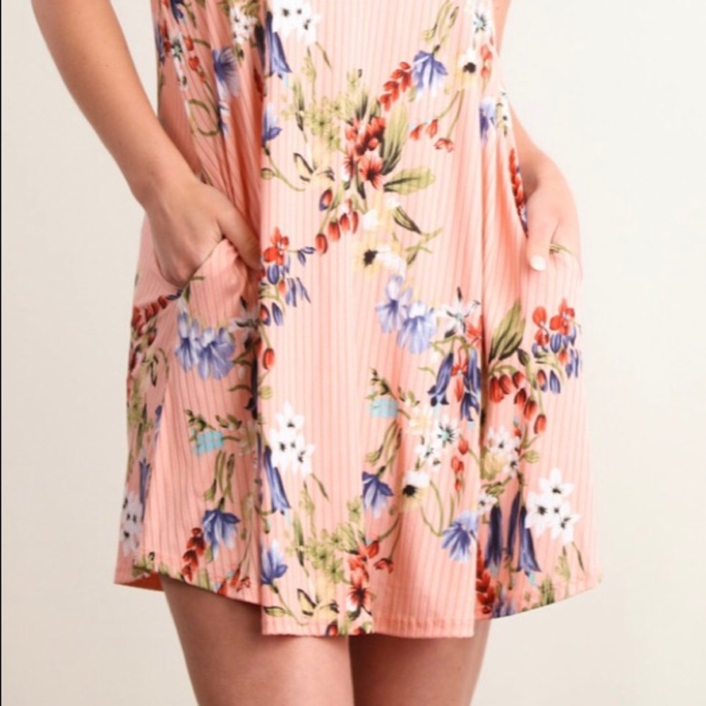 Floral blush pink Ribbed dress tunic dress - Picture 4 of 8